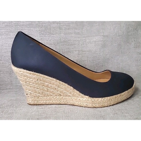 J. Crew Womens Size 9.5 Canvas Espadrilles Wedge Heels Shoes Navy Blue Slip On - Picture 2 of 9